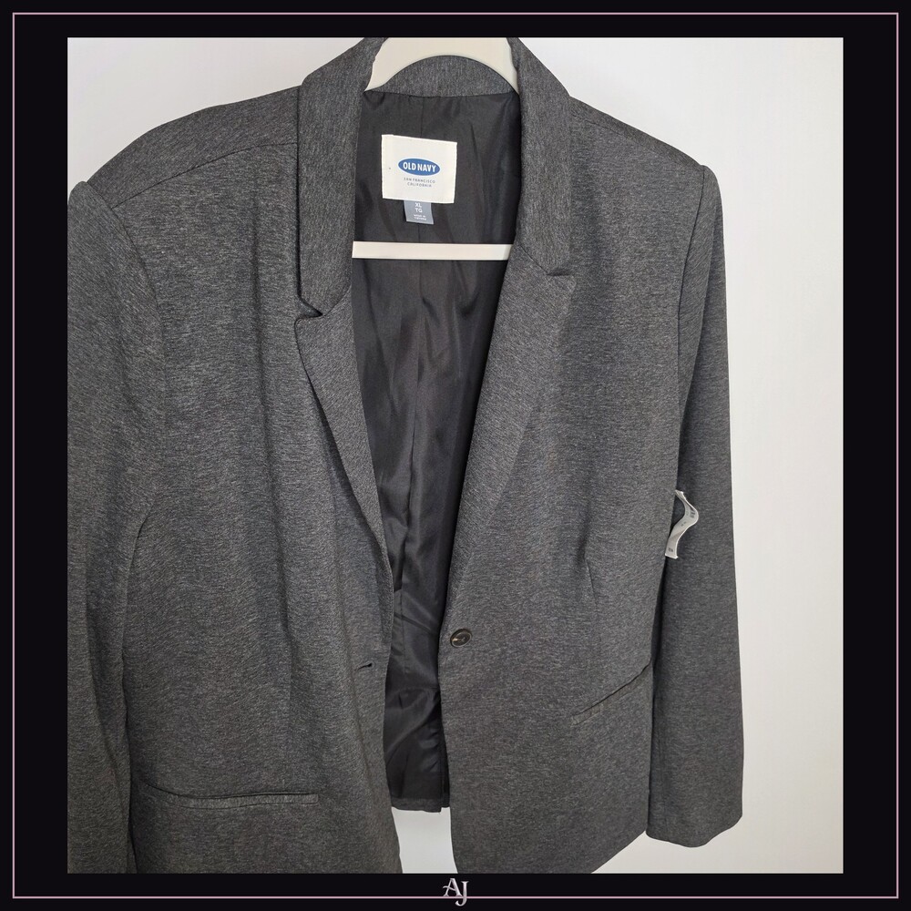 Old Navy XL Dark Gray Cotton Polyester Blazer Jacket Classic Style